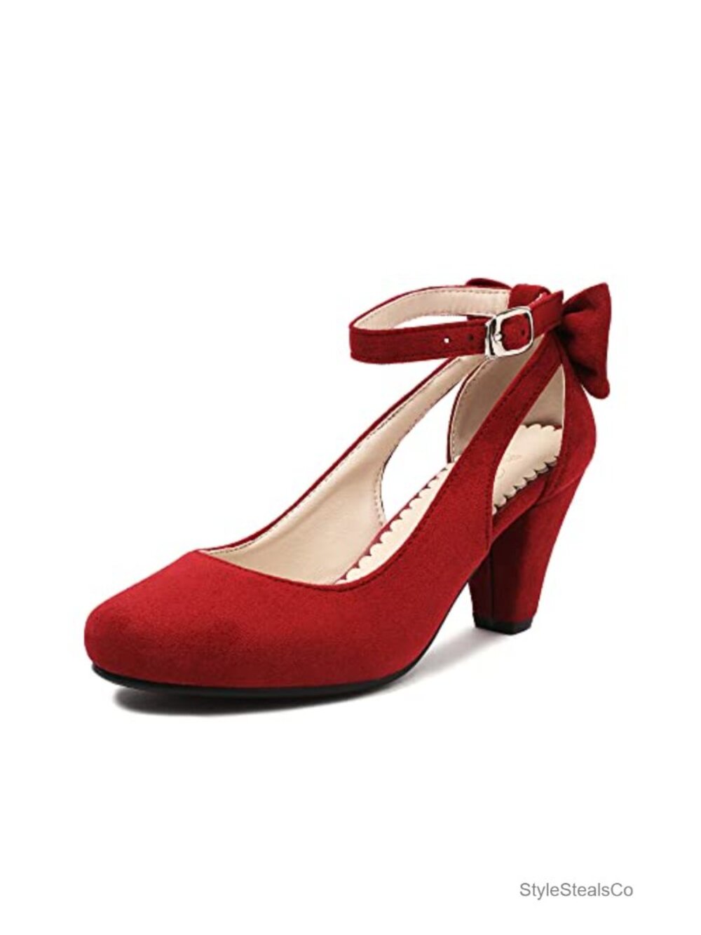Womens Vintage Mary Jane Pumps Faux Suede Closed Toe Bow Heels 1920s Gatsby